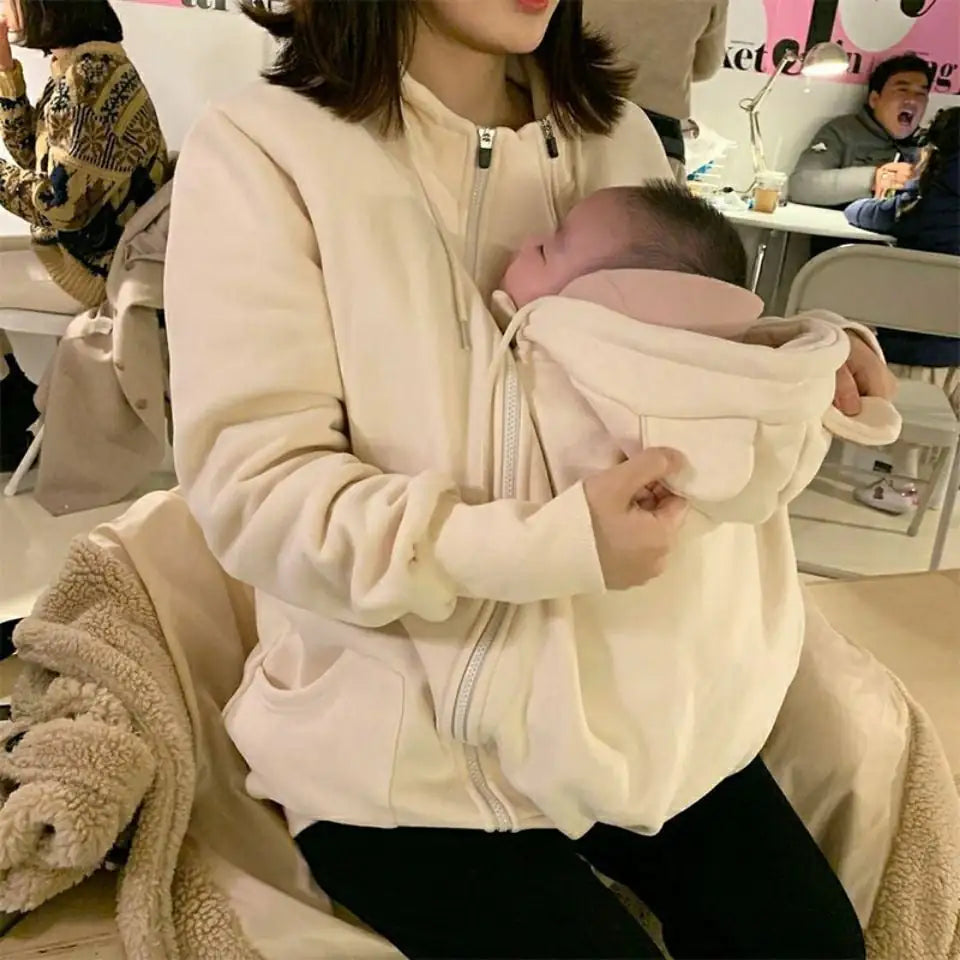Kangaroo Mother Baby Plush Nursing Sweater Coat