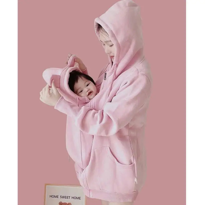 Kangaroo Mother Baby Plush Nursing Sweater Coat