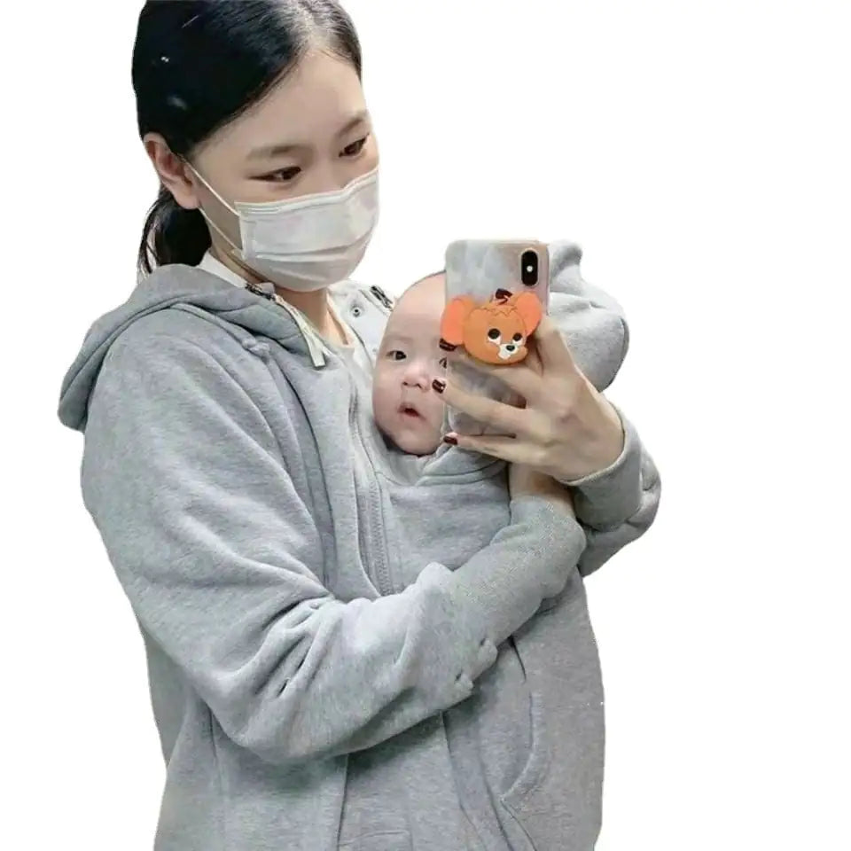 Kangaroo Mother Baby Plush Nursing Sweater Coat